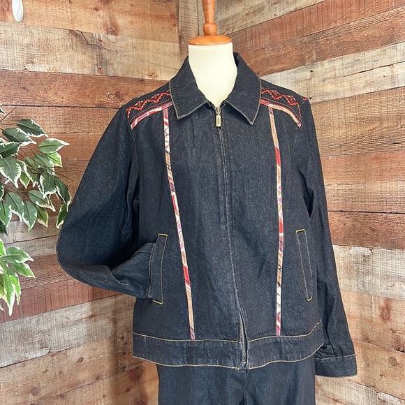 KOOS OF COURSE Vintage Black Denim Jacket Matching Jeans Set NWOT Sz Large - Picture 2 of 15